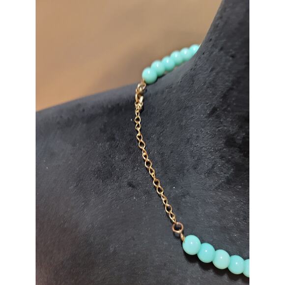 Women's Turquoise Beaded Statement Necklace With Gold Chain Lobster Clasp - Picture 6 of 6